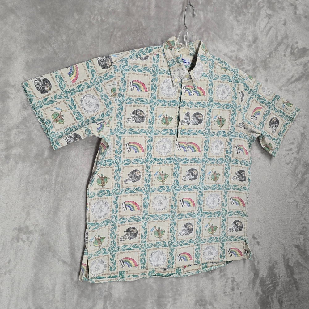 Reyn Spooner Button Down Shirt Mens XL Cream UH Hawaii Rainbow Warriors Football - Picture 10 of 16